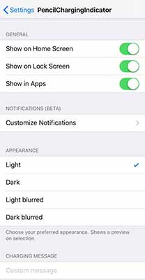 Pencil Charging Indicator Tweak options